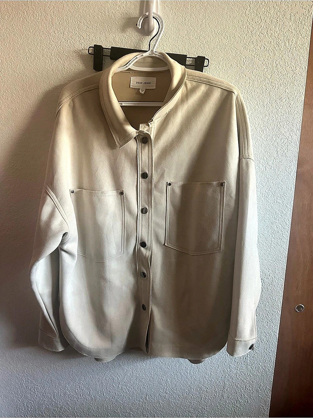Dear John Gina Faux Suede Shirt Jacket Cream Medium